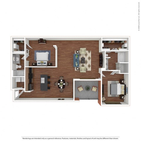 2x2 B4 a stylized floor plan with a bedroom and living room